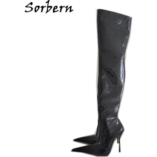 Sorbern Cow Leather Mid Thigh High Boots Women Long Pointed Toe Size 37 Stilettos 12Cm High Heel 60Cm Shaft Length Customized