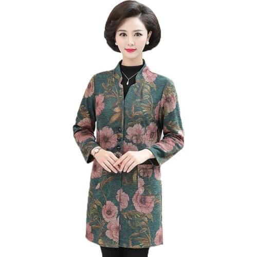 Womens Trench Coat Middle Aged Women Coats New 2020 Spring Plus Size 5XL Printing Outerwear Long Sleeved Elegant Mom Coats