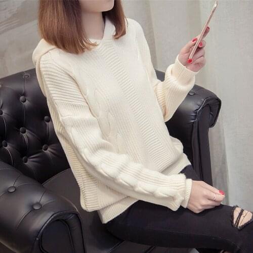 Spring Autumn 2021 Vintage Women Sweater New Hooded Pullover Winter Knit Basic Tops Loose Female Knitwear Coats Plus size 3XL