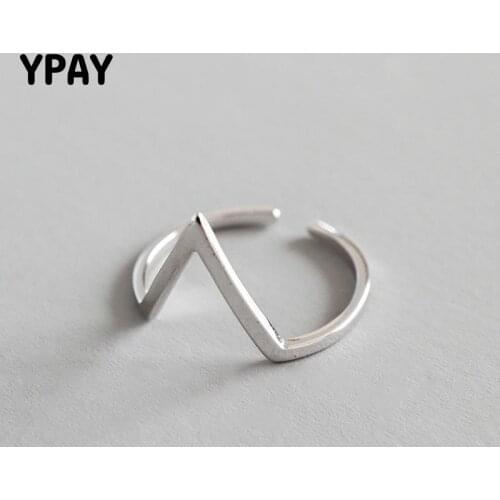YPAY 100% Real 925 Sterling Silver Rings V Shape Vintage Geometric Triangle Open Ring Bague Fine Jewelry Bijoux Femme YMR062
