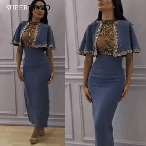 SuperKimJo Blue Mermaid Evening Dresses 2020 Beaded Crystals Elegant Arabic Evening Gown Abendkleider 2019
