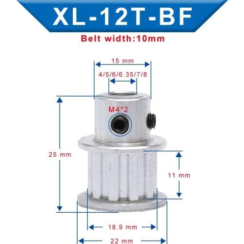 XL 12T Timing Pulley Bore4/5/6/6.35/7/8 mm Teeth Pitch 5.08 mm Aluminum Pulley Wheel Teeth Width 11 mm For 10 mm XL Timing Belt