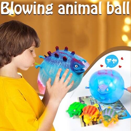 1pc Kids Funny Blowing Inflatable Animals Dinosaur Balloons Ball Novelty Toys Blowing Animals Balls Fidget Toys For Children