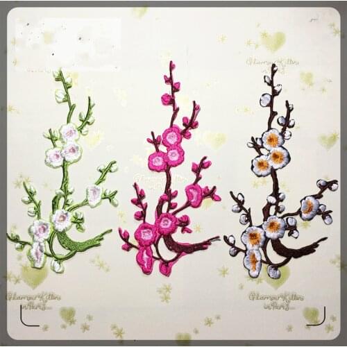 1 Piece Plum Blossom Flower Patches Iron on 3D Embroidered Patch Red Rose Applique Sew On DIY Repair Accessories Clothes Patches