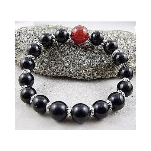 10mm black and red Natural chalcedony bead elasticity Amulet Bracelet