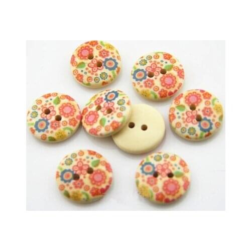 100pcs 2 hole round wood sewing buttons flower painting buttons DIY decoration free shipping MM-074