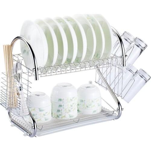 2 Tiers Dish Drainer Iron Art Kitchen Cup Dish Rack Storage Shelf Washing Holder Basket Plated Knife Sink Drying Organizer Tools