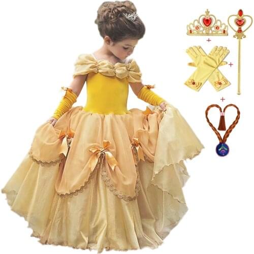 2021 Girl Costume Beauty And Beast Princess Dress Easter Kids Dresses For Girls Carnival Cosplay Costumes For Kids Vestidos