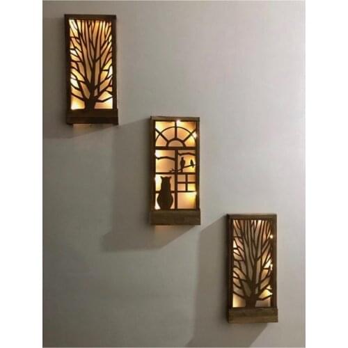 3 pcs Set Batteries Included Fairy Led Solid Wood Table Home Gift Hol Doorway Night Lamp 36x18 Wall ornament