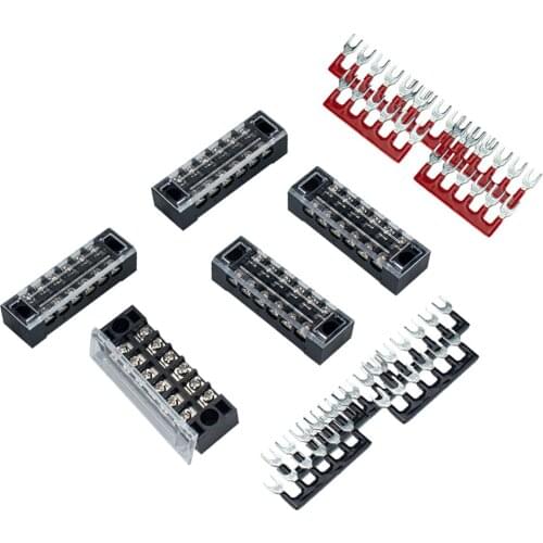5 Pcs Dual Row 6 Position Covered Screw Terminal Block Strip 600V 15A