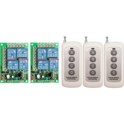 DC12V 10A 4CH Radio Controller RF Wireless Relay Remote Control Switch 315 MHZ 433 MHZ teleswitch 3 Transmitter + 2 Receiver