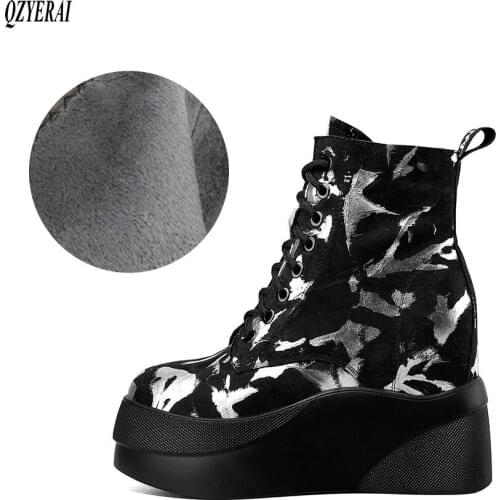 New Winter shoes natural Genuine leather boots women ankle bottom the thick Warm fur Female boots 100%cowhide Chelsea snow boots