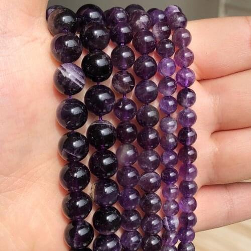 Natural Amethysts Purple Crystal Round Loose Stone Beads For Jewelry Making 15.5" Pick Size 4/6/8/10/12 mm DIY Bracelet Necklace