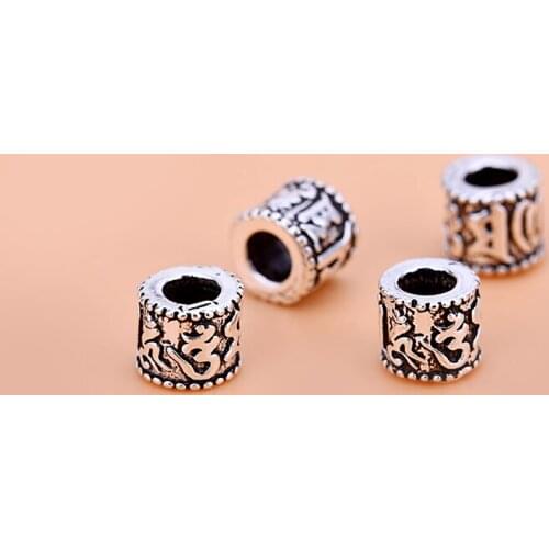 10PCS 925 sterling silver loose bead beads six-character mantra bead handmade creative DIY jewelry material beads accessories