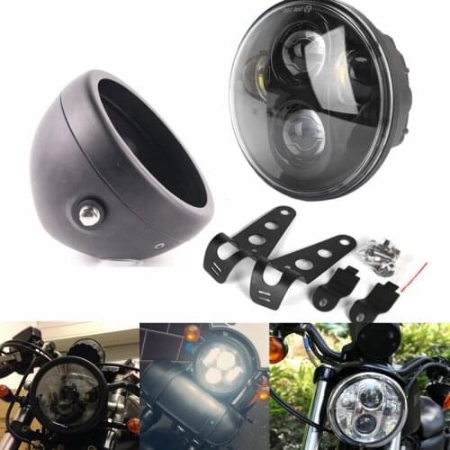 Black Motorcycle Cafe Racer Bobber 6.5 Inch Led Headlight White High Low Beam Side Mount Housing Bracket