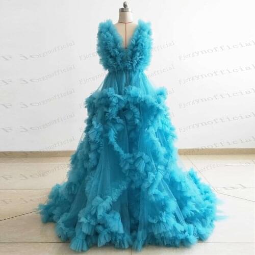Elegant Fashion Ball Gown Maternity Dresses Sleeveless Turquoise Tulle Ruffles Womens Party Dress Sweet 16 Dresss Prom Gown