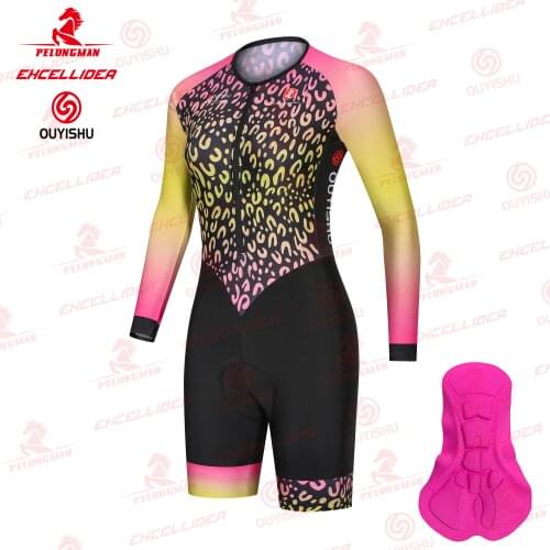 EXCELLIDEA Leopard Print Women Cycling Skinsuit Short Sleeve Cycling Jupmsuit Female