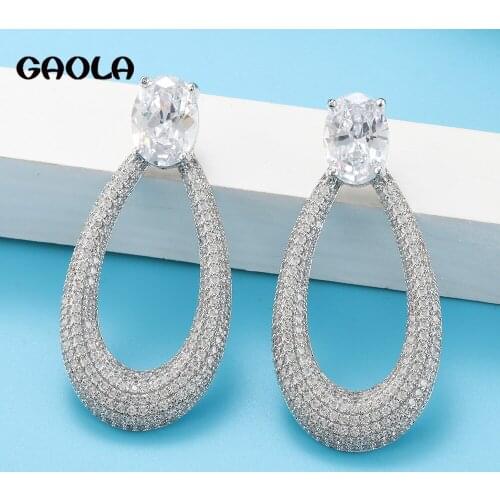 GAOLA Luxury Popular Pavé Zircon Zircon Wedding Earrings Fashion Jewelry Oval High-end Luxury Cz Dubai Bridal Earrings Jewelry