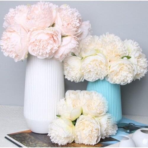 5pcs Big Peony Artificial Silk Flower Wedding Bouquet Decor White Peony Home Display Fake Flowers Pack Heart Peony Pink Rose