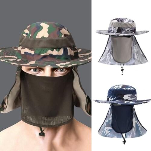 Camouflage Fishing Sun Hat Soft Nylon Wide Brim Face Neck Flap Fishing Caps UV Protection Sunshade Fisherman Hat for Outdoor