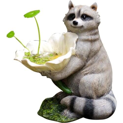 21cm Bird Feeder Raccoon Shaped Bird Bath Drinking Resin Feeder Ornament for Yard Garden Decoration Hummingbird Feeder