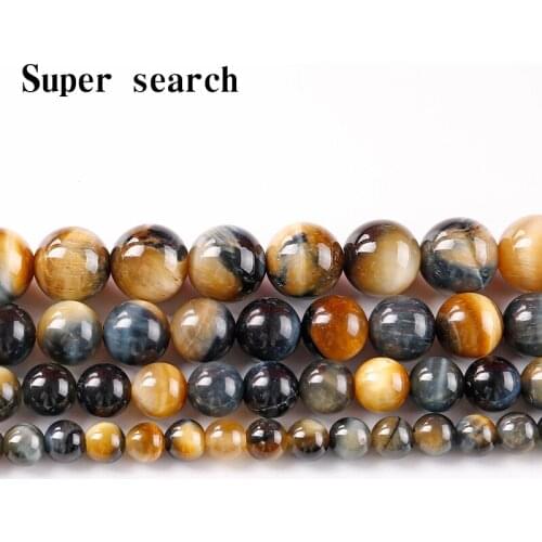 Natural Stone Blue Golden Tiger Eye Spacer4 6 8 10 12mm Round Loose Beads Fit DIY Charms Jewelry Making Bracelet Necklace