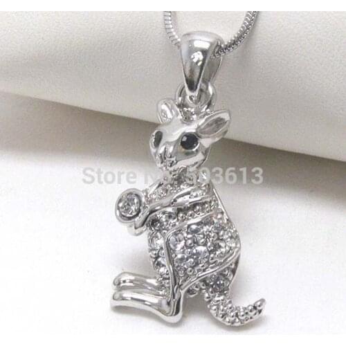 One piece Fashion Jewelry Nice Rhinestone Dull Silver plated Kangaroo Animal Necklace xy169
