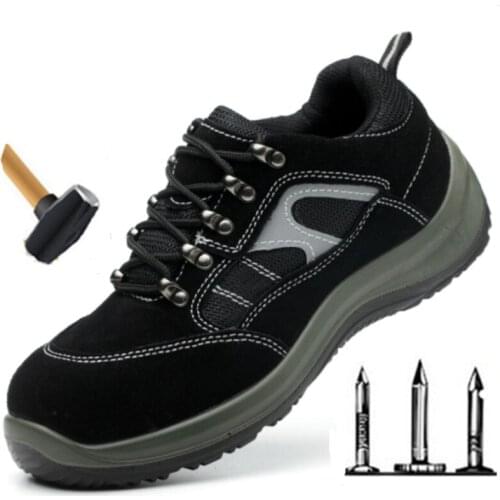 Unisex Genuine Leather Wear-resistant Steel Toe Cap Men Work Safety Shoes Construction Protective Boots Men Breathable Sneakers