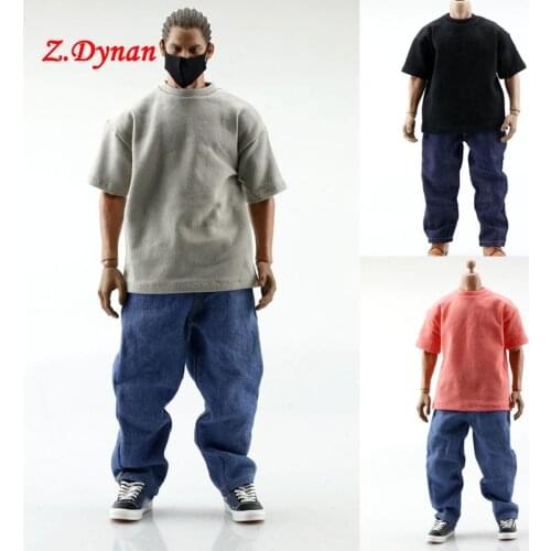 1/6 Scale mens soldiers dolls casual loose Oversized pants hip hop jeans T shirt for TBLeague M34 M35 action figure