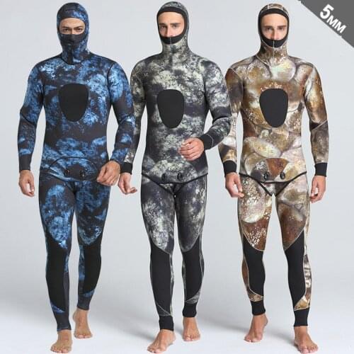 5mm neoprene Camouflage Wetsuit spearfishing mens Scuba diving suit surfing snorkeling winter thermal swimsuit 2 - pieces sets