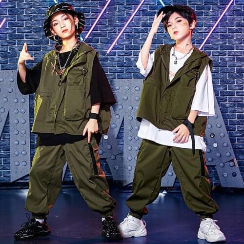 2021 New Kids Jazz Dance Costumes Street Dance Loose Hiphop Outfits Boys Girls Hip Hop Dance Clothes Festival Clothing DQS7618