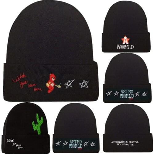 New Travis Scotts Cactus Jack Beanie Hat Double Sided Embroidery Casual Winter Hats For Men Women Black Knitted Hat Dropshipping