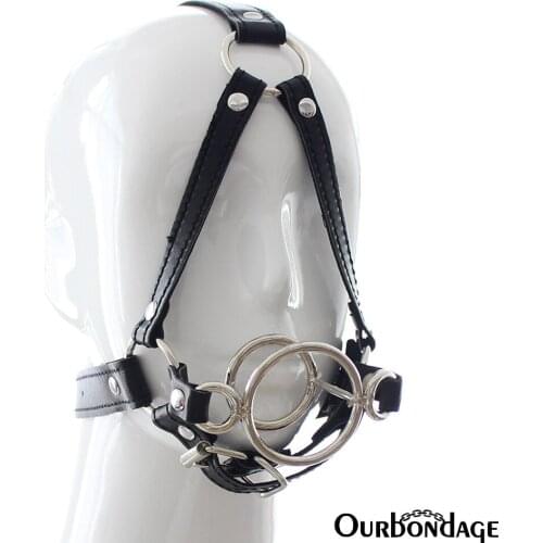 Ourbondage 2 Color PU Leather Band Double O Ring Mouth Gag Oral Fixation Head Harness Restraints Sex Toys for Couples