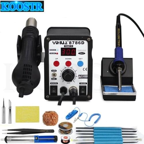 YIHUA 8786D Soldering Station 2 in 1 Digital Display Rework Station SMD Hot Air Gun Welding With Soldering lron Repair Supplies