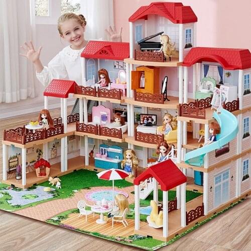 Princess Big Villa DIY Dollhouses Girls Castle Play Room With Figures Light Kit Doll House Toys for Girls Children Xmas Gifts
