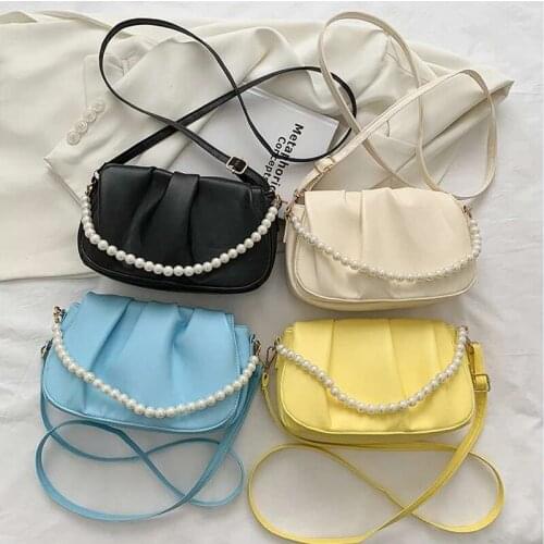 Simple Woman Bag New Fashion Small Square Bag Single Shoulder Bag Texture Cross-Body Bag Handbag With a String Pearls Ladys Bag