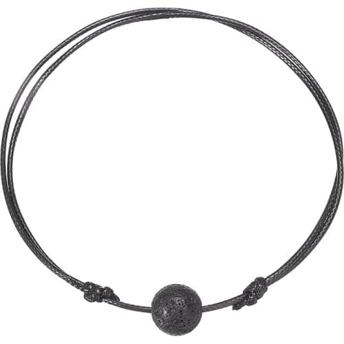 Lava Leather Adjustable Bracelets Women Men Fashion Essential Oil Diffuser Hand Chain Black Ball Leather Rope Bracelet