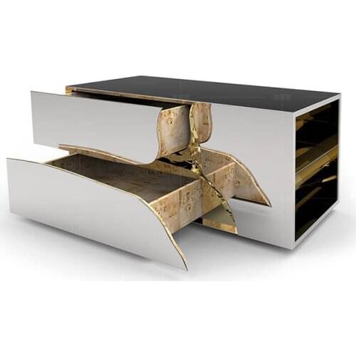 Luxury villa furniture stainless steel designs bedside table 3 drawer white nightstand