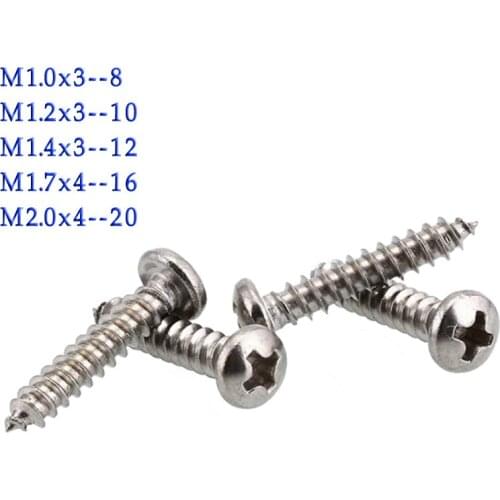 300pcs philips pan head self-tapping mini screw M1 M1.2M1.4M1.7M2 stainless steel round head micro screw for glasses cell phones