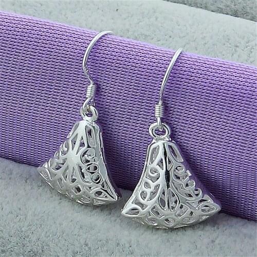 NEW 925 Sliver Color Mesh Sector Ball Drop Earrings Fashion Jewelry For Female Daily Party Accessories Christmas Gift