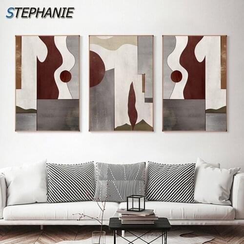 Contemporary Art Red Geometry Canvas Poster Nordic Gray White Decoration Wall Prints Painting Decorative Picture for Living Room