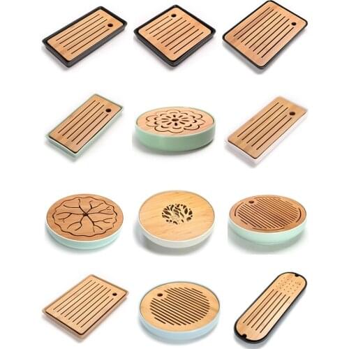 High-grade Ceramics Bamboo Tea tray Drainage Water storage Tea set room Board table Chinese tea cup ceremony tools Tea