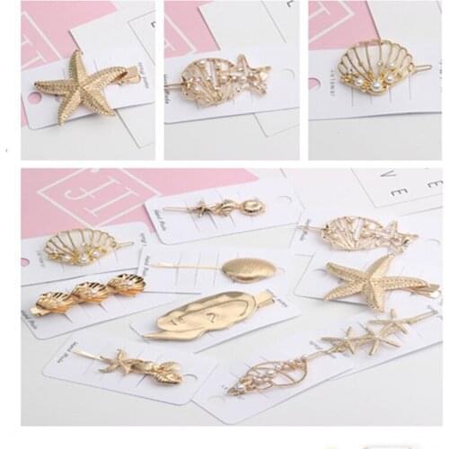 Korea Chic Hair Accessories Metal Gold Color Beach Shell Starfish Simulated Pearl Hair Clips for Women girls Hair Pins