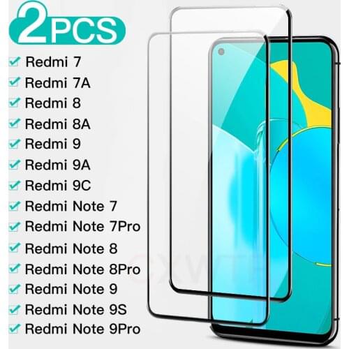 2PCS Full Screen Protective Glass on the Redmi 9 9A 9C 8 8A 7 7A For Xiaomi Redmi Note 7 8 9 Pro 8T 9S Tempered Glass Film