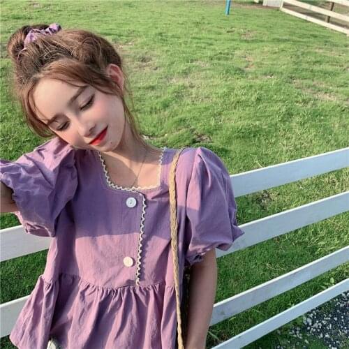Women Blouse 2021 Summer Baby Shirt Top Square Collar Puff Sleeve Womens Clothing Blusas Mujer De Moda