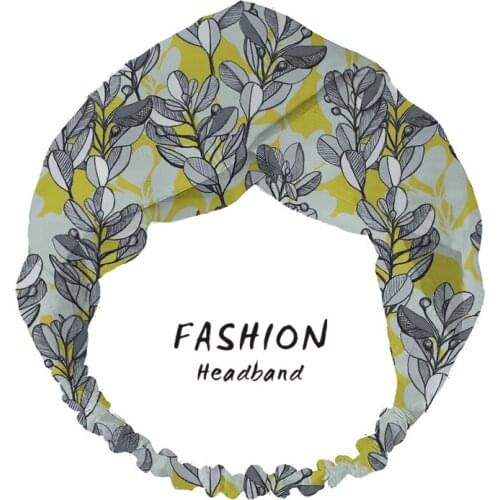 2020 Women Hair Accessories Hair Bands Leaf and Berry Sketch Pattern in Mustard and Ash Print Headbands Cross Bandana Scrunchies