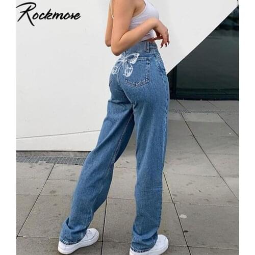 Rockmore Y2K Hip Butterfly Print High Waist WomenS Jeans 90s Streetwear Trousers Baggy Straight Pants Harajuku Casual Denim