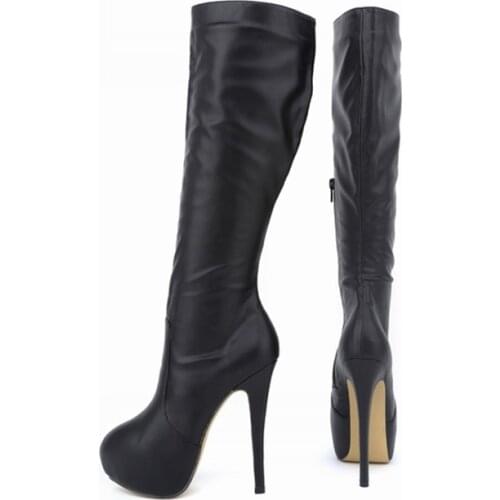 Women Boots Sexy 14cm Super High Matte Leather Round Toe High Heels Autumn Winter Over Knee Long Boots Red Women Shoes Plus Size