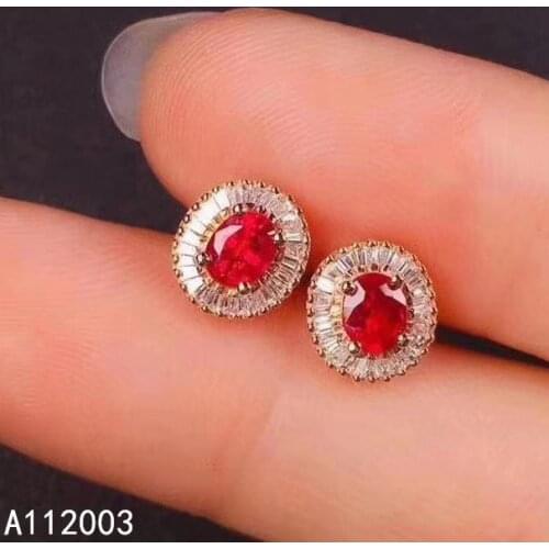 KJJEAXCMY Fine Jewelry 925 sterling silver inlaid natural ruby female earrings Ear studs exquisite support detection