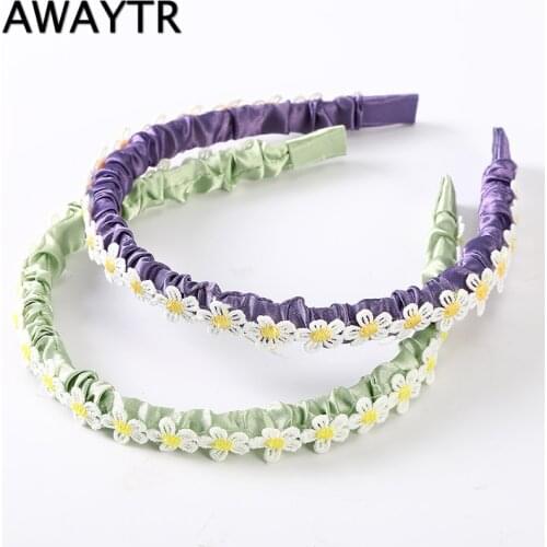 AWAYTR Solid Color Flower Hair Hoop Hairband Elastic Pleated Hair Band Floral Girls Headband Fashion Women Hair Accessories